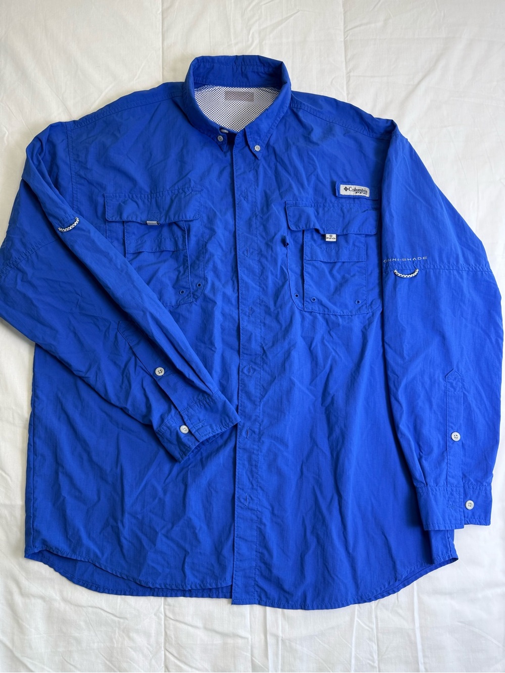 Columbia PFG Omni-Shade Men's L Blue Button-Up Fishing Shirt UV Vented